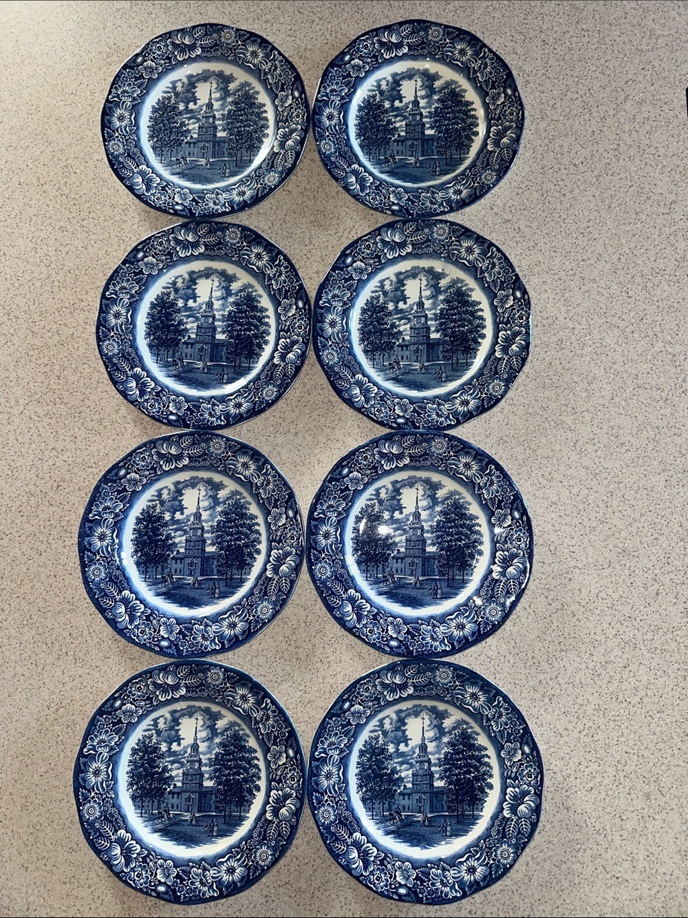 8 Liberty Blue Staffordshire Dinner Plates Set Independence Hall